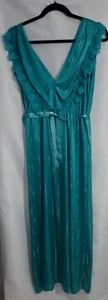 ELISSIA vintage 80s lingerie medium green sleeveless gown w tie semi sheer USA - Picture 1 of 6
