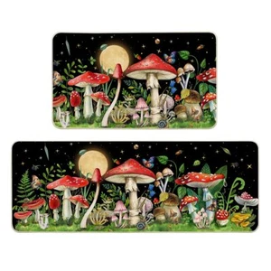 Mushroom Kitchen Rug Set of 2 Cute Kitchen Mats Non-Slip Washable Witchy Floo... - Picture 1 of 6