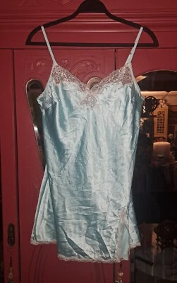 Vestido Victoria's Secret Satén Chemise Grande Azul Aqua Encaje Estrás De Colección 2013  Foto 1 de 4