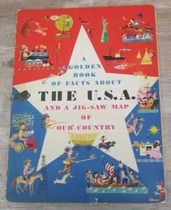 Vintage GOLDEN BOOK OF FACTS ABOUT THE U.S.A. & Jig-Saw Map 1953 Oversized RARE - Picture 1 of 7