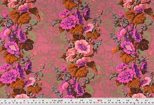 Philip Jacobs Hollyhocks Rowan Fabrics Striped Florals Cotton Remnant 10" x 44" - Picture 1 of 2