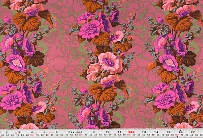Philip Jacobs Hollyhocks Rowan Fabrics Striped Florals Cotton Remnant 10" x 44" - Image 1 of 2