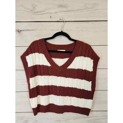 So Goods For Life Mujeres Borgoña Crema Rayas Cuello en V Chaleco Recortado Suéter Talla L Foto 1 de 4