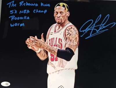 Dennis Rodman Signed Photo 11x14 METALLIC Pistons Bulls Worm Autograph HOF JSA - Image 1 of 3