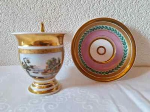 magnificent Biedermeier picture cup landscape with saucer around 1840 - Picture 1 of 7