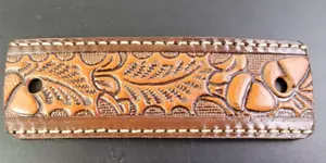 HANDMADE tooled brown nature HAIR STICK PIN BARRETTE leather ACCESSORY genuine - Picture 1 of 12