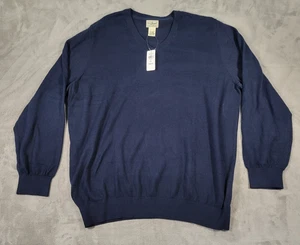 NEW LL Bean V-Neck Sweater Mens Blue Size 2XL Cotton Cashmere Blend - Picture 1 of 8