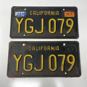 VINTAGE YG YGJ 079 Pair 1963 California License Plate Set Black & Yellow 79 - Picture 1 of 9