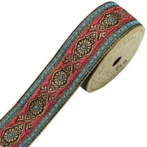 2.10" W 2 Yard Saree Border Indian Craft Trim Woven Pink Blue Sewing Ribbon Lace - Picture 1 of 5