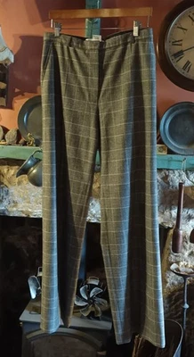 Maxmara Virgin Wool Designer Trousers, UK 12, Waist = 31", Black & Cream Check - Image 1 of 4