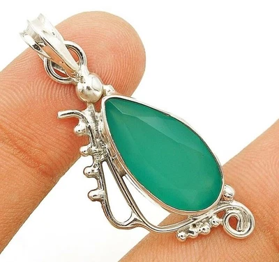 Natural Aquamarine Chalcedony 925 Solid Sterling Silver Pendant Jewelry @17-8 - Image 1 of 2