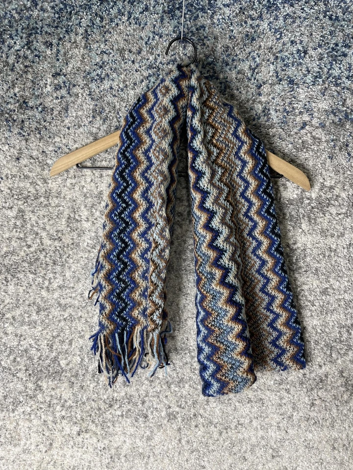 Bufanda Missoni para mujer talla única azul marrón mezcla de lana Chevron flecos hecha en Italia Foto 1 de 4