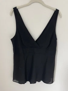 Theory Women’s Sleeveless Top Sz L Black V Neck Front And Back Preppy - Picture 1 of 10