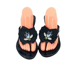 Simply Vera Vera Wang Wedge Thong Sandals Black Bow Rhinestone Women’s Size 9.5 - Picture 1 of 7