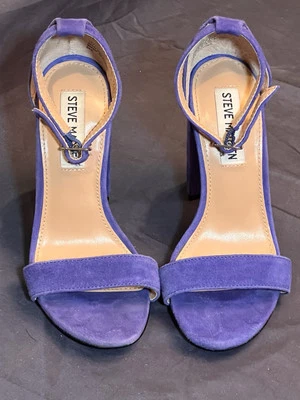 Steve Madden 女式 3 英寸蓝色麂皮绒粗跟踝带 5 码 — 第 1/4 张图片