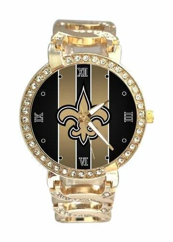 NFL New Orleans Saints Bracelet Watch Austrian Crystal Stainless Steel Gift Box Cover