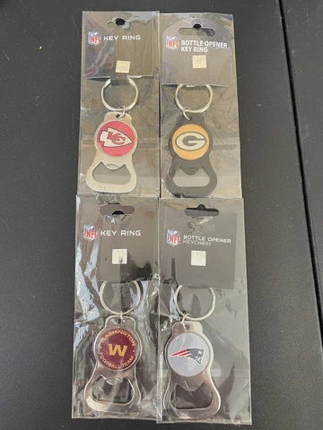 NFL BOTTLE-OPENER KEY RING Washington, Chiefs, Packers, Patriots Cover