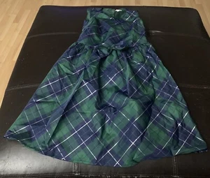 NWOT Tahari Girl Holiday Dress Sleeveless BlueGreen Metallic Front Bow Size 8 J3 - Picture 1 of 8