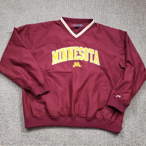 MINNESOTA GOLDEN GOPHERS Jacket Mens Large Red Windbreaker Pullover Pro Player Cover