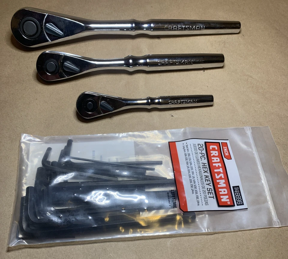 CRAFTSMAN  3pc 1/4 3/8 1/2 Ratchet Set 99962 99964 99967 Socket Wrench Hex Key - Image 1 of 4