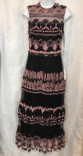 Abito Valentino nero con pizzo ricamato rosa senza maniche nuovo con etichette $6900 taglia 4