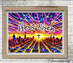 He is Risen Abstract Jesus Wall Art Print, Religious Print, Inspirational Poster - Picture 1 of 14
