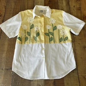 VTG Tapestry Shirt Blouse Pastel Floral Colorblock USA Made Size Large - Picture 1 of 8
