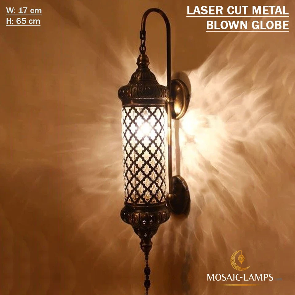 X Large Ottoman Laser Wall Lamp, Turkish Bathroom Wall Sconce, Blown Glass Light - Image 1 of 4