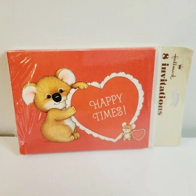 Винтажный новый нераспакованный Hallmark вечеринки приглашения коала медведь маленькая мышь сердца красный белый - Изображение 1 из 3
