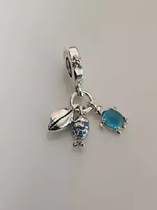 AUTHENTIC PANDORA FISH, SEA TURTLE & CONCH TRIPLE DANGLE CHARM #791697C01 - Picture 1 of 3