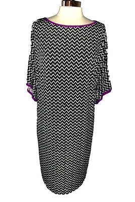 Vestido recto DONNA MORGAN talla 12 negro blanco púrpura manga corta elástico Foto 1 de 4