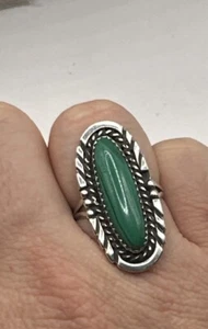 VINTAGE STERLINGSILBER & MALACHIT RING - US RINGGRÖSSE 6,75 - B15-1 - Bild 1 von 7