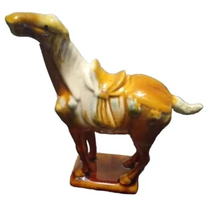 Mid 20th Century Tang Dynasty-Style Sancai Glazed Ceramic War Horse Figurine - Picture 1 of 4