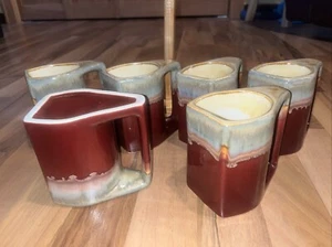 Rodolfo Padilla tropfenglasierte Kaffeetassen mit Holzständer signiert 6er Set - Bild 1 von 8