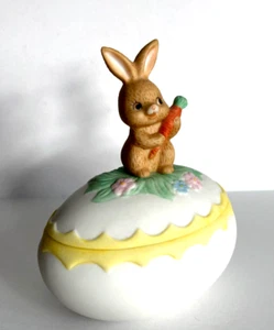 Lefton Bunny Rabbit Lidded Egg Easter Trinket Candy Dish Porcelain Bisque 1983 - Picture 1 of 23