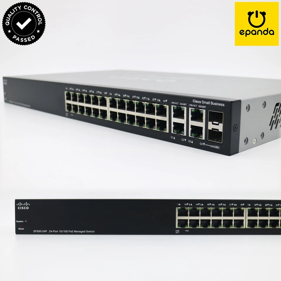 Cisco SF300-24P SF300 Layer 3 Managed Ethernet Switch 24PoE 180W 2xCombo GE/SFP - Image 1 of 4