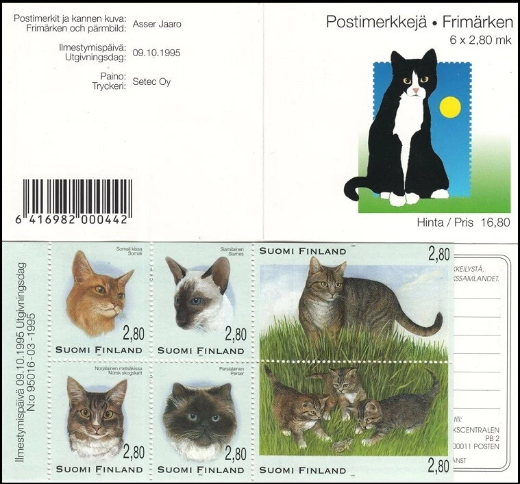 Cats Siamese Persian Somalian Norwegian Forest Cat Finland Mint MNH Booklet 1995 - Image 1 of 1