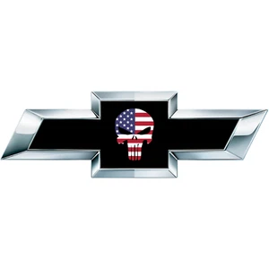 2 Skull American Flag US Universal Chevy Silverado Vinyl Sheets Emblem Overlay - Picture 1 of 1