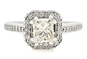 14K WHITE GOLD 1CTW PRINCESS/ROUND DIAMOND PEEKABOO ALEXANDRITE ENGAGEMENT RING - Picture 1 of 8
