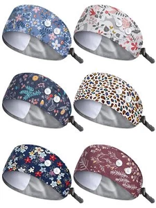 6 Pcs Satin Lined Scrub Caps Women Nurse Surgical Hat with Buttons Ponytail W... - Picture 1 of 6