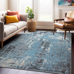 Rugshop Blue Rug Modern Abstract Carpet Polypropylene Rugs Living Room Rugs 5x7