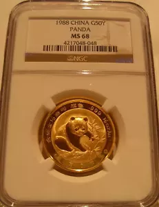 China 1988 Gold 1/2 oz Panda 50 Yuan NGC MS68 - Picture 1 of 3