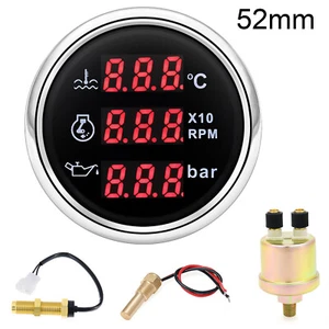 52MM Digital 3-in-1 Water Temp/Oil Pressure/Tachometer with Senders For Boat Car - Picture 1 of 16
