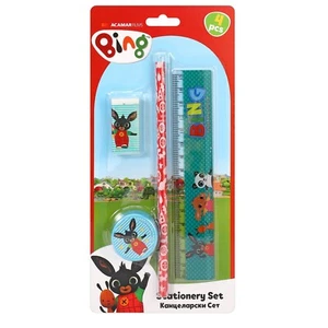 Bing Pencil Stationery Set 4 Piece Eraser Ruler Sharpener Kids - Picture 1 of 1
