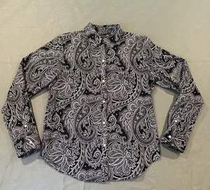 Lauren Ralph Lauren Hemd Damen M schwarz weiß Paisley bügelfrei Knopfleiste Western - Bild 1 von 10