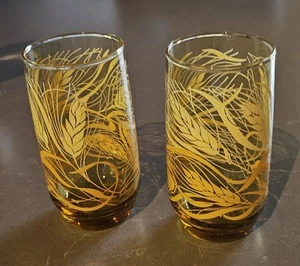 2er Set Vintage 5" Libbey Bernstein Weizenmuster Glas Becher 70er Jahre - Bild 1 von 2