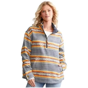 Pendleton Damen Western Azteken gestreift 1/4 Reißverschluss Baumwolle Pullover Größe Large - Bild 1 von 8