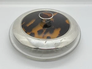 Antique Elkington & Co Sterling Silver & Faux Tortoiseshell Glass Powder Jar Pot - Picture 1 of 15