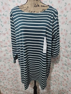 CROFT & BARROW, CAMISETA MUJER NUEVA VERDE AZULADO/BEIGE ALGODÓN MANGA 3/4 CUELLO BARCO, TALLA 3X Foto 1 de 4