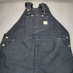 Vintage Carhartt Bib Overalls Mens Size 50X34 R02 BLK Double Knee Insulated USA - Picture 1 of 14